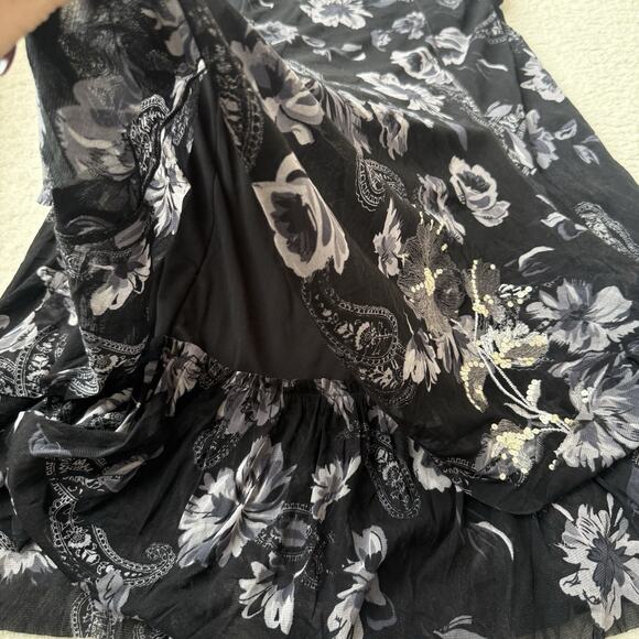 Coldwater Creek Dark Floral Tiered Fairy Grunge Whimsigoth Mesh Midi Skirt M - Picture 5 of 10